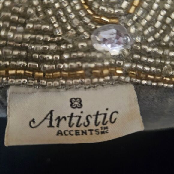 EMBELLISHED SILVER GOLD BEADED DECORATIVE PILLOW - Picture 4 of 10